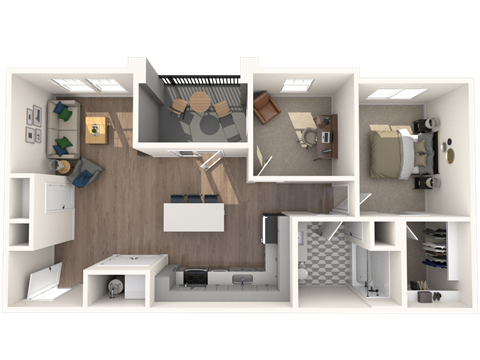 Floor plan for 1 bed, 1 bath, 1020 sqft